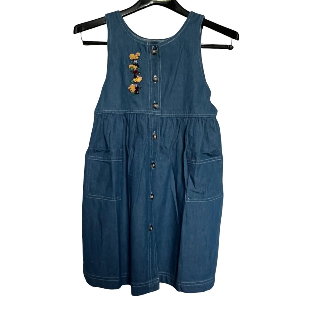 New Blue Diamond Girls Dress Button Up Jumper Denim Mouse Embroidered Large